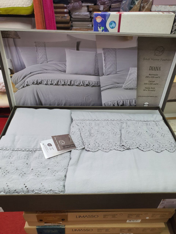 Постельное белье Şikel Home Diana серый (двуспальное, сатин Deluxe)
