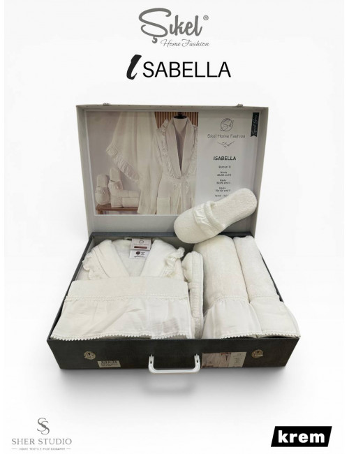 Sikel home "ISABELLA" Банный халат набор (халат, полотенца, тапочки, 100% хлопок) (Кремовый)