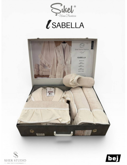 Sikel home "ISABELLA" Банный халат набор (халат, полотенца, тапочки, 100% хлопок) (Бежевый)