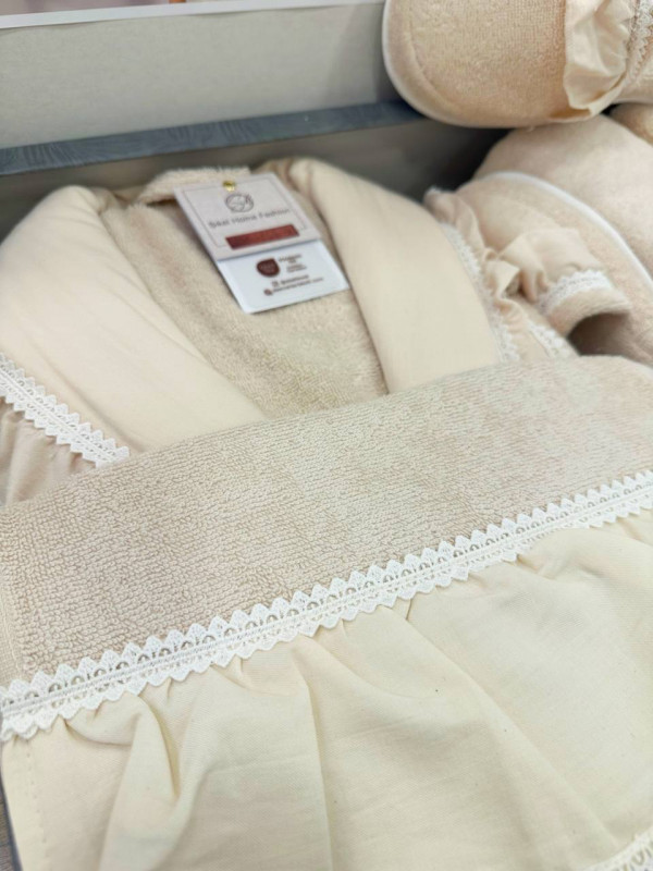 Sikel home "ISABELLA" Банный халат набор (халат, полотенца, тапочки, 100% хлопок) (Бежевый)