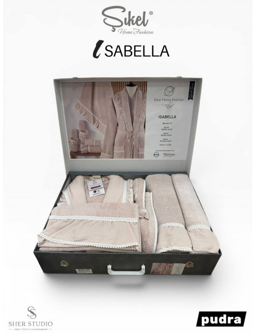Sikel home "ISABELLA" Банный халат набор (халат, полотенца, тапочки, 100% хлопок) (Пудра)