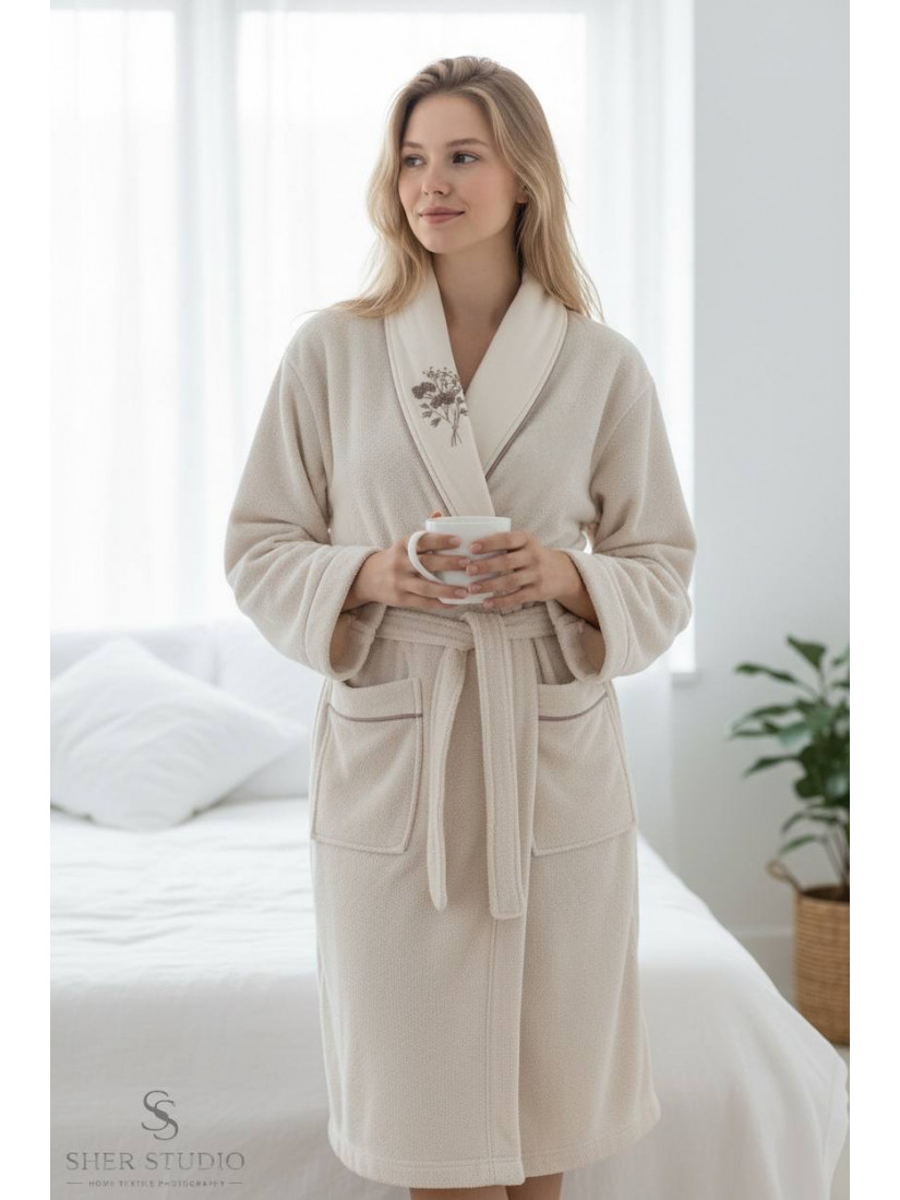 Sikel home "Lavanta" Банный халат набор (халат, полотенца, тапочки, 100% хлопок) (Бежевый)