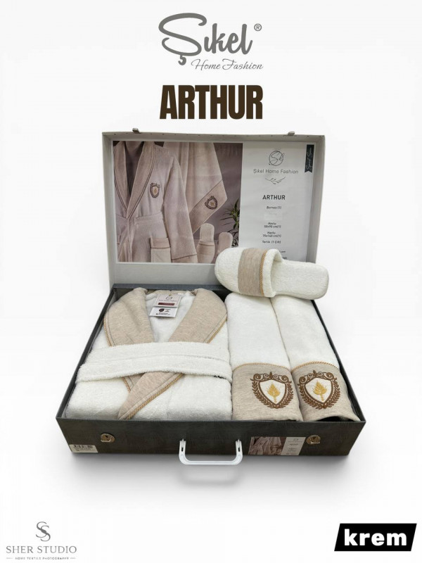 Sikel home «ARTHUR" Банный халат набор (халат, полотенца, тапочки, 100% хлопок) (Кремовый)