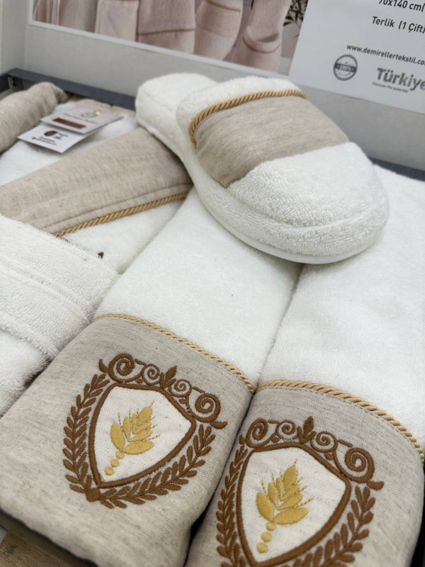 Sikel home «ARTHUR" Банный халат набор (халат, полотенца, тапочки, 100% хлопок) (Кремовый)