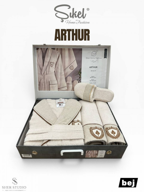 Sikel home «ARTHUR" Банный халат набор (халат, полотенца, тапочки, 100% хлопок) (Бежевый)