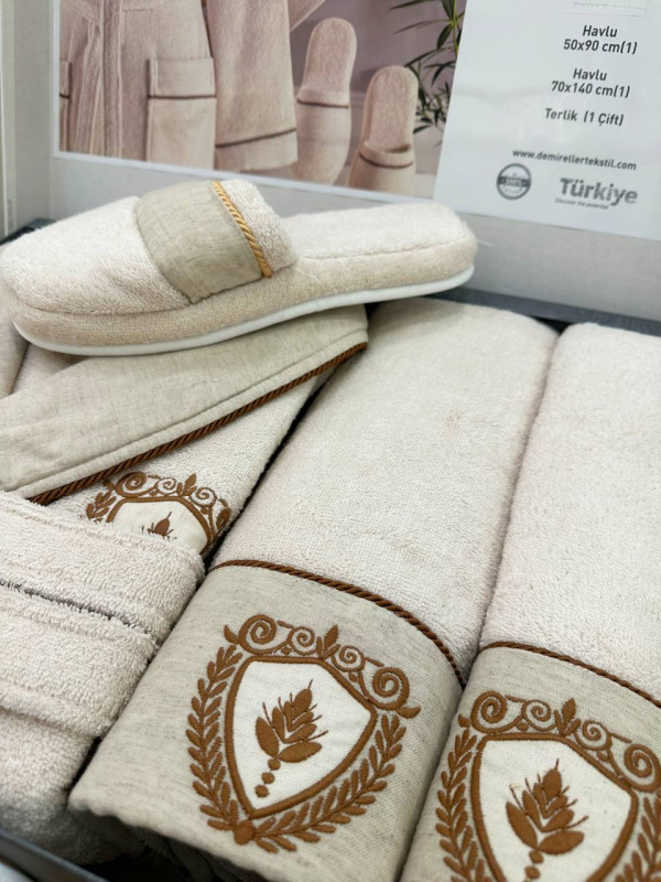 Sikel home «ARTHUR" Банный халат набор (халат, полотенца, тапочки, 100% хлопок) (Бежевый)