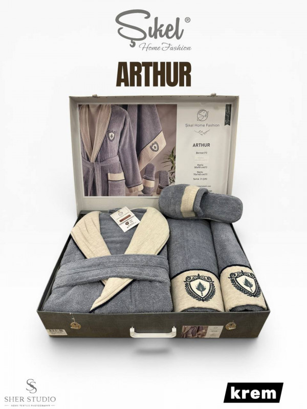 Sikel home «ARTHUR" Банный халат набор (халат, полотенца, тапочки, 100% хлопок) (Антрацит)
