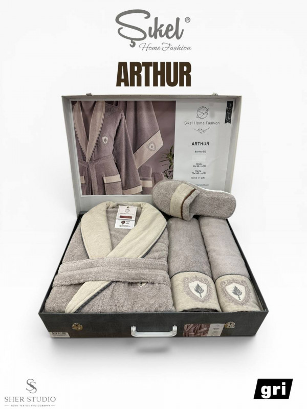 Sikel home «ARTHUR" Банный халат набор (халат, полотенца, тапочки, 100% хлопок) (Серый)