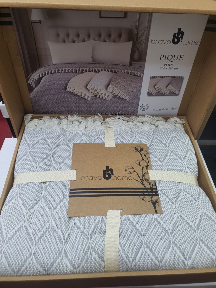 Летнее хлопковое покрывало Bravo Home PETEK PIQUE 200×230 см (Серый)