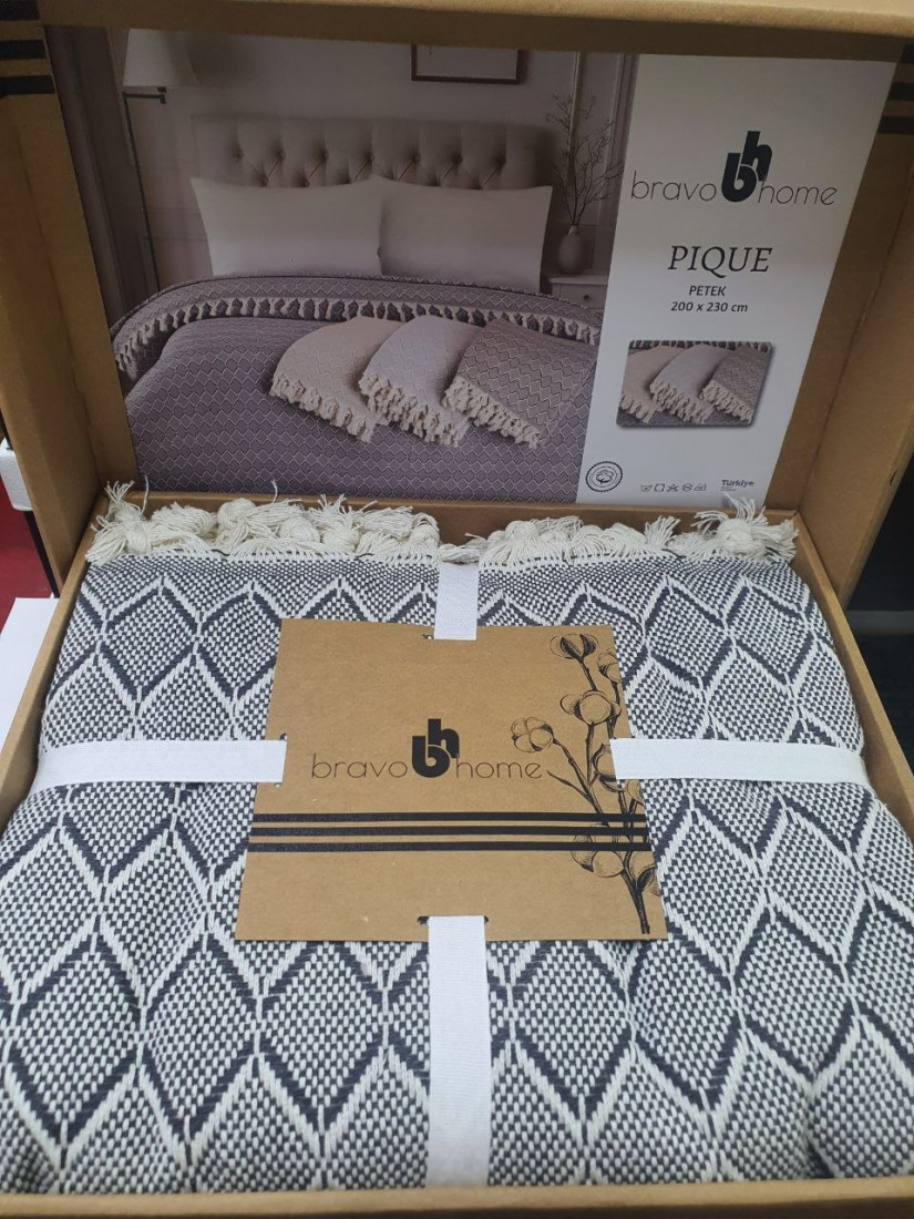 Летнее хлопковое покрывало Bravo Home PETEK PIQUE 200×230 см (Антрацит)