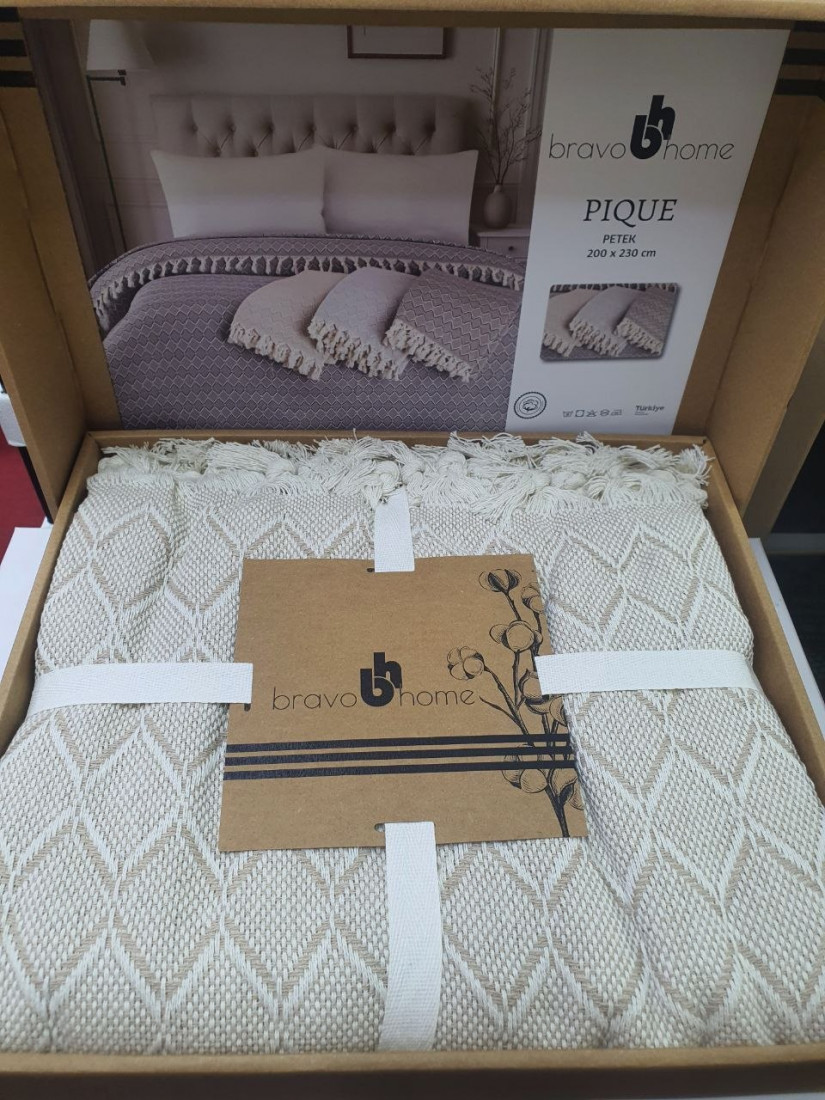 Летнее хлопковое покрывало Bravo Home PETEK PIQUE 200×230 см (бежевый)