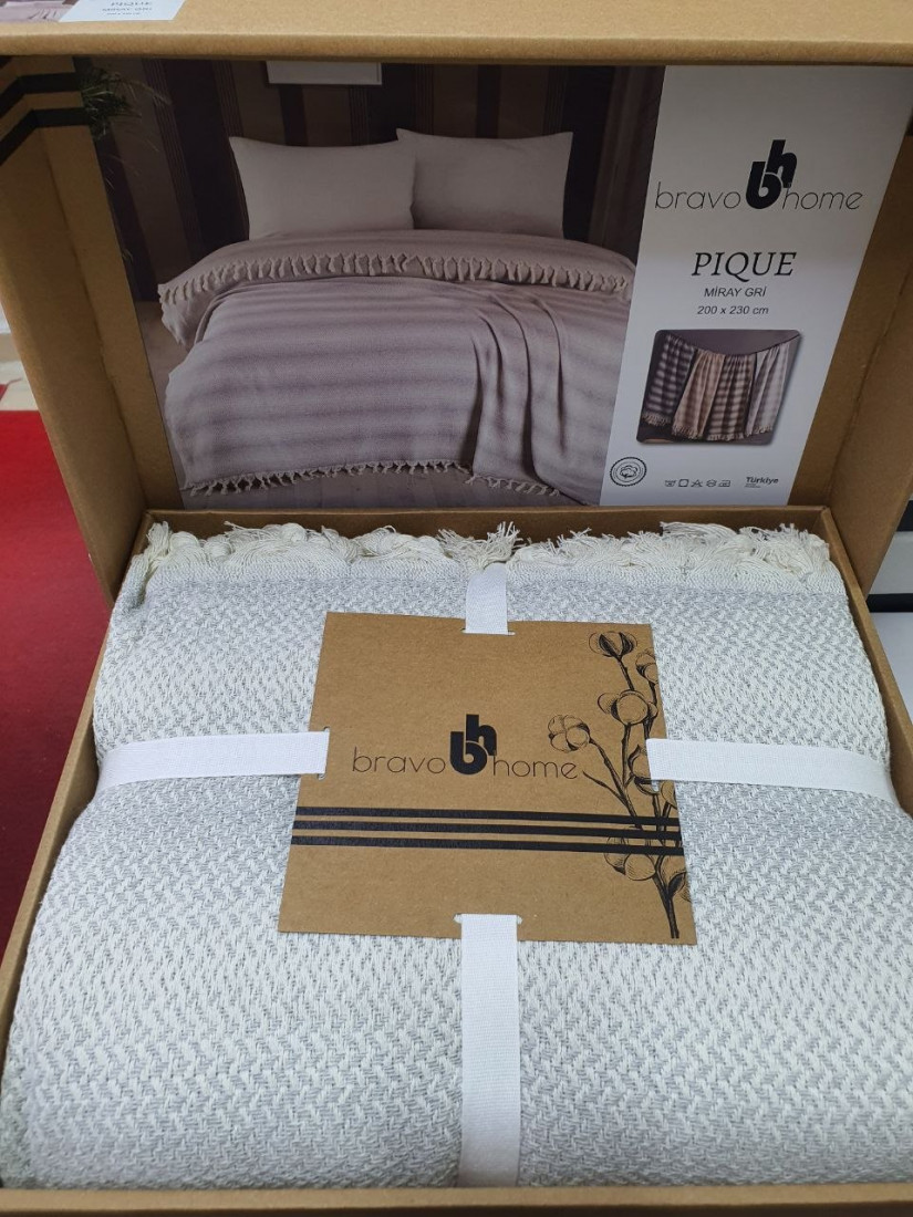 Летнее хлопковое покрывало Bravo Home Miray PIQUE 200×230 см (Серый)