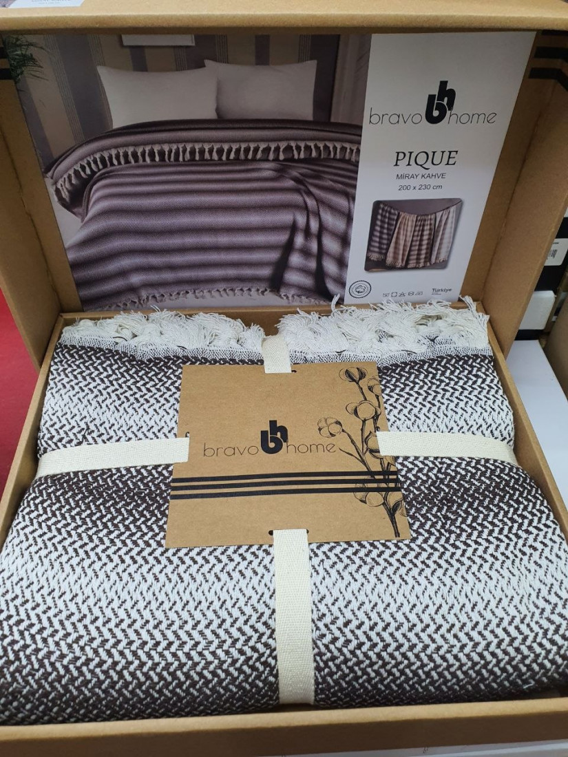 Летнее хлопковое покрывало Bravo Home Miray PIQUE 200×230 см (Коричневый)