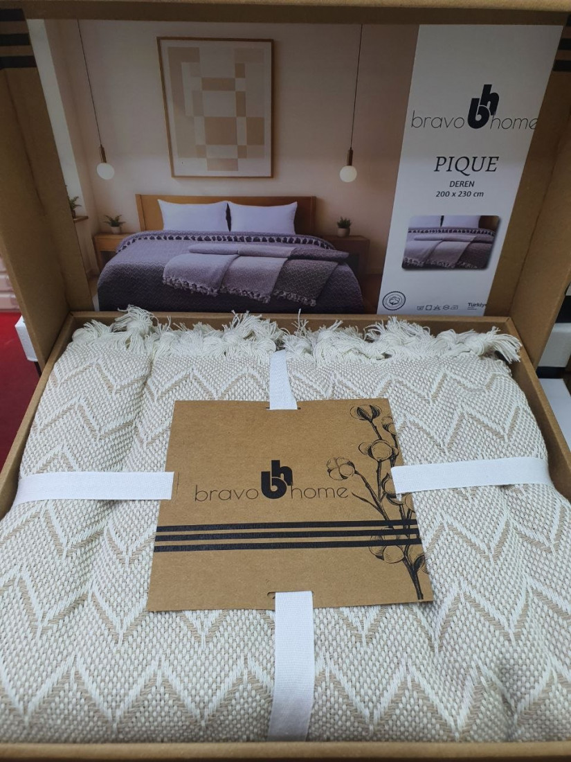 Летнее хлопковое покрывало Bravo Home Deren +PIQUE 200×230 см (бежевый)