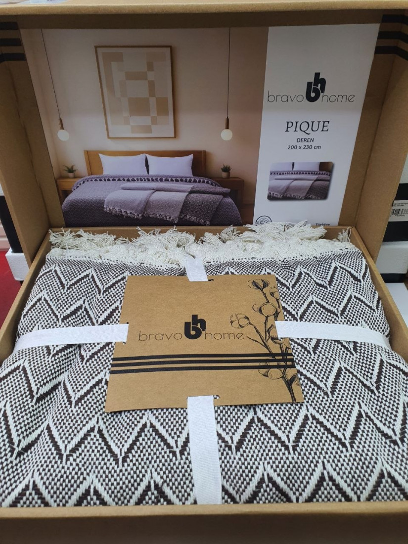 Летнее хлопковое покрывало Bravo Home Deren PIQUE 200×230 см (Коричневый)