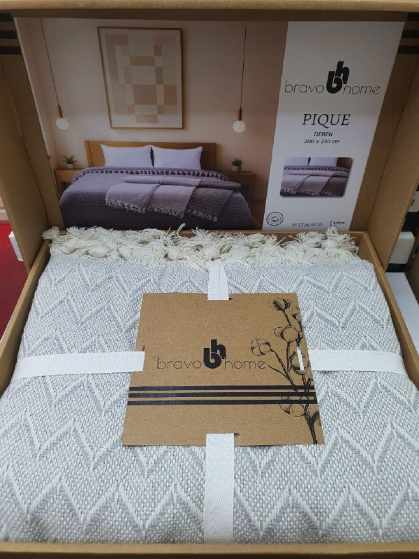 Летнее хлопковое покрывало Bravo Home Deren PIQUE 200×230 см (серый)