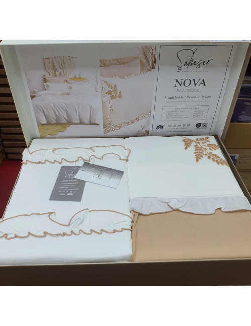 Постельное белье Şaheser Nova белый (двуспальное, жаккард, 100% хлопок)