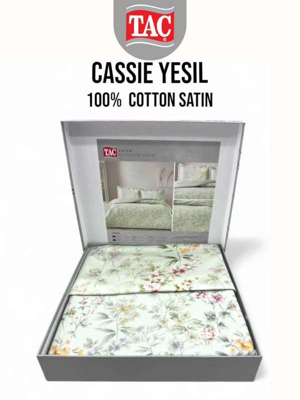 Tac Saten Cassie yesil | Постельное белье сатин (Евро)