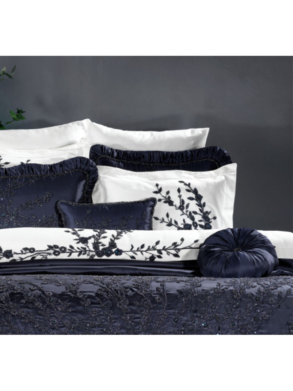 Zebra Casa Elenor Lacivert | Постельный белье с покрывалом из 11 предметов