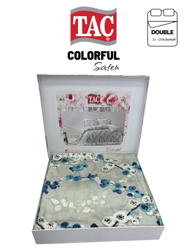 Tac Saten Colorful Deana mavi | Постельное белье сатин-Digital