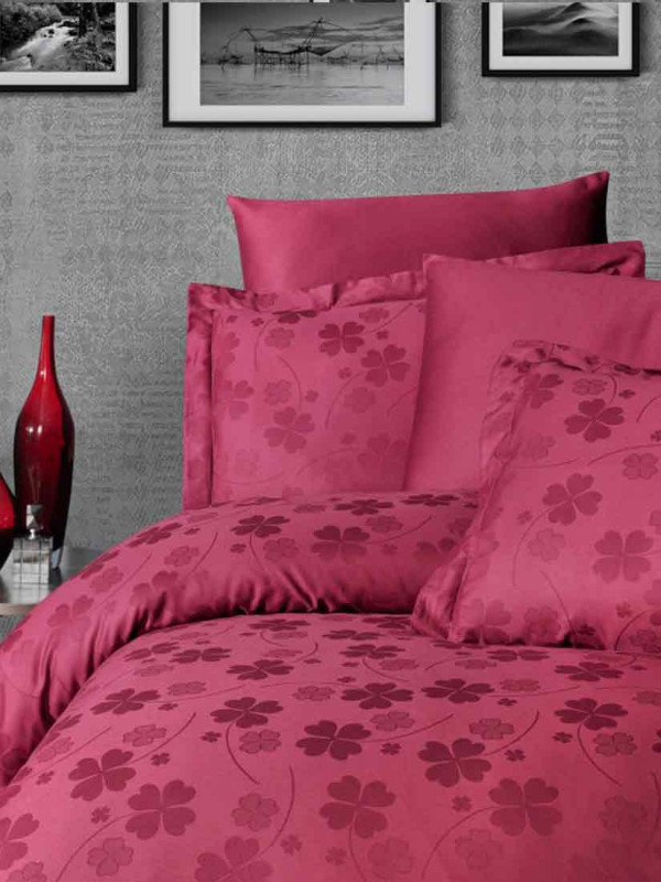 First Choice JSD-41 CLOVER DARK RED | Постельное белье JACQUARD SATİN DARK SERİES