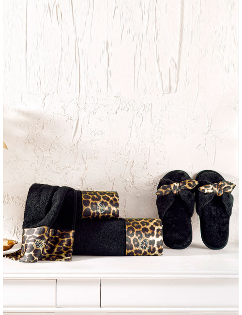 Tivolyo home Leopard | Набор полотенец из 4-х предметов (30x50 см, 50х100 см, 75х150 см) + тапочки