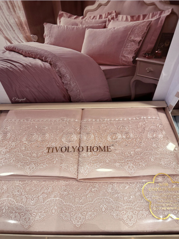 Tivolyo Elegante pembe Satin 210 TC | Satin bed linen-Digital with lace