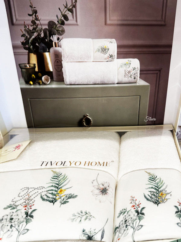 Tivolyo home Fleurs krem | Набор полотенец из 2-х предметов (50х90 см,70х140 см)