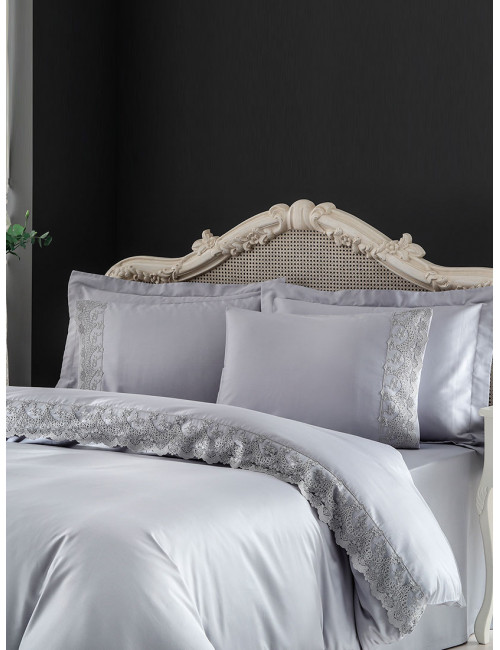 Tivolyo Regina gri Satin 210 TC | Satin bed linen-Digital with lace