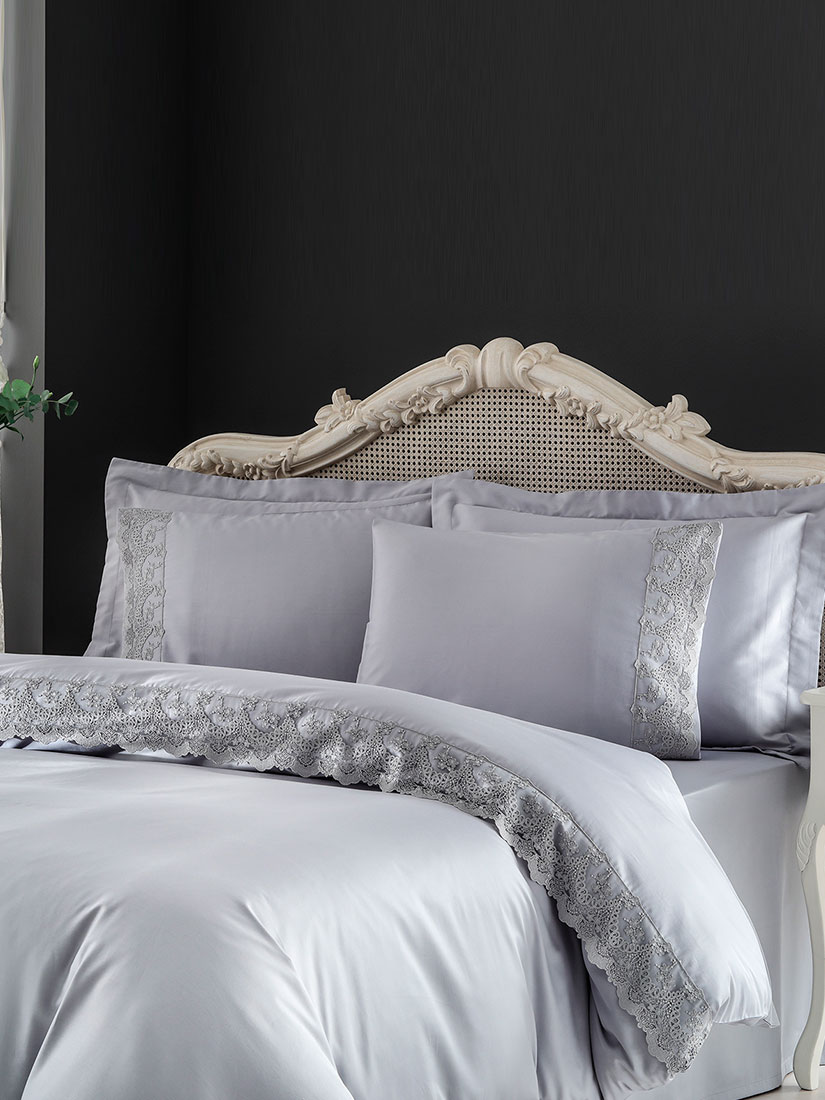 Tivolyo Regina gri Satin 210 TC | Satin bed linen-Digital with lace