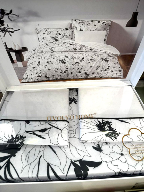 Tivolyo home White Flowers Saten 210 TC | Постельное белье делюкс сатин жатый шёлк евро