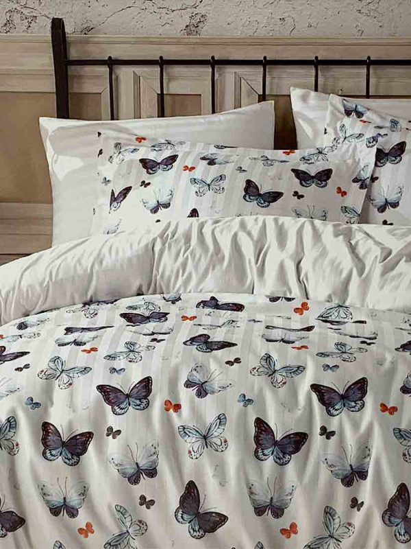 Maison dor BUTTERFLY blue Stripe 3D | Постельное белье сатин страйп 3D BUTTERFLY blue