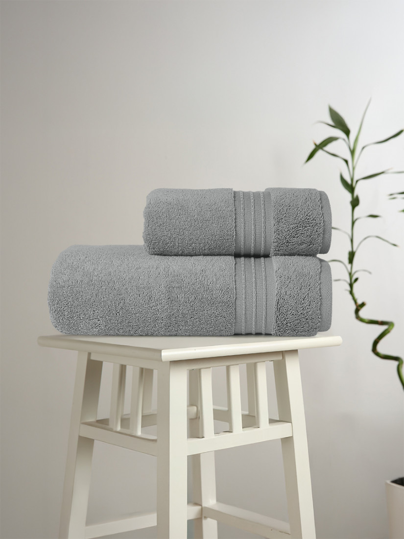 KARNA | КОМПЛЕКТ МАХРОВЫХ ПОЛОТЕНЕЦ С ЖАККАРДОМ PREMIUM "RAMSE" (Серый) 50X90 см (1 шт) +70Х140 см (1 шт)