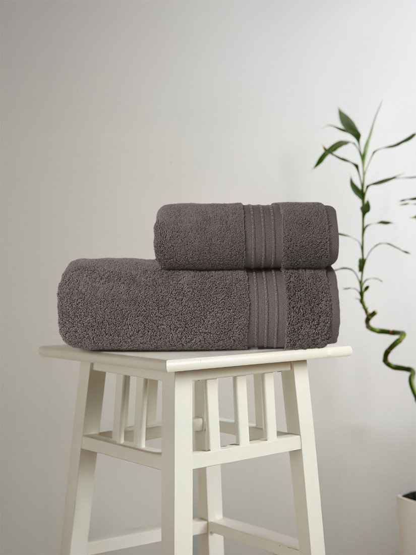 KARNA | КОМПЛЕКТ МАХРОВЫХ ПОЛОТЕНЕЦ С ЖАККАРДОМ PREMIUM "RAMSE" (Коричневый) 50X90 см (1 шт) +70Х140 см (1 шт)
