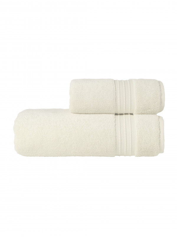 KARNA | КОМПЛЕКТ МАХРОВЫХ ПОЛОТЕНЕЦ С ЖАККАРДОМ PREMIUM "RAMSE" (Кремовый) 50X90 см (1 шт) +70Х140 см (1 шт)