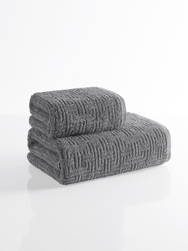 KARNA | КОМПЛЕКТ МАХРОВЫХ ПОЛОТЕНЕЦ С ЖАККАРДОМ PREMIUM "MOLIS" (Серый) 50X90 см (1 шт) +70Х140 см (1 шт)