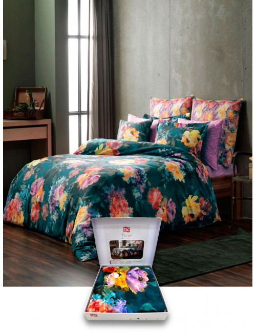 Tac Saten Colorful midnight bloom yesil | Постельное белье сатин-Digital