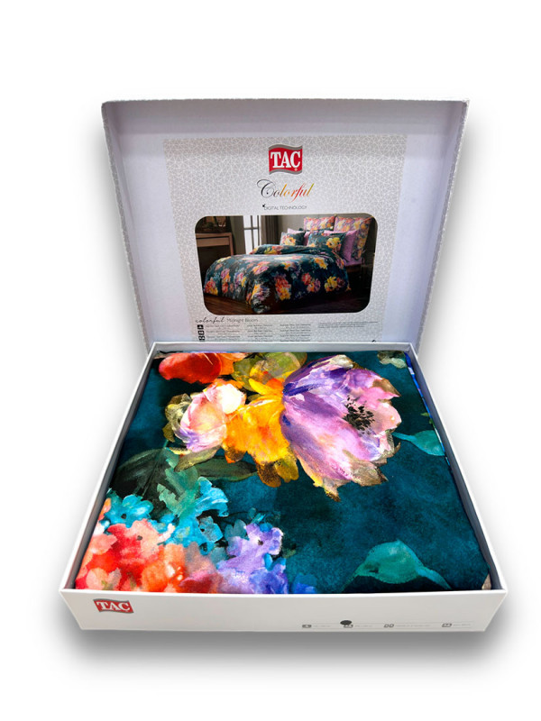 Tac Saten Colorful midnight bloom yesil | Постельное белье сатин-Digital